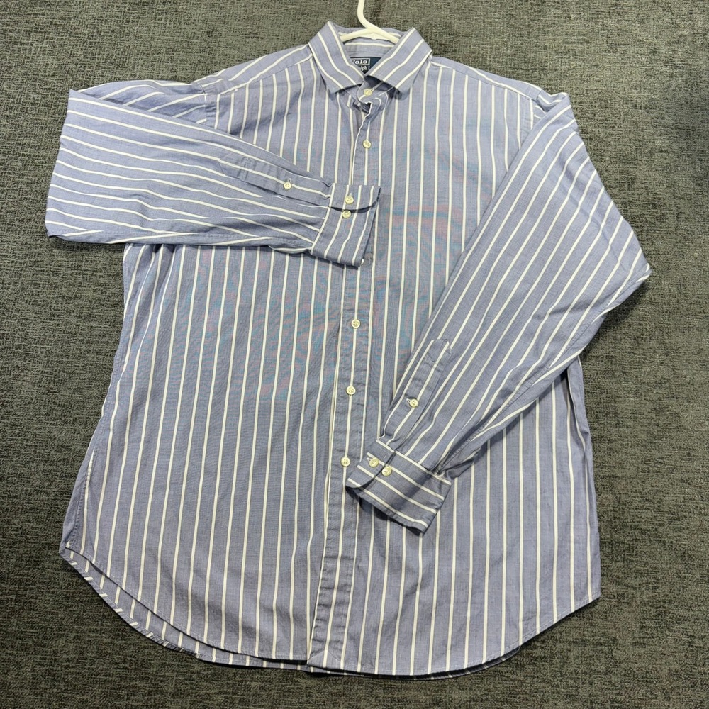 Polo Ralph Lauren Button Down Mens 16.5 L Blue White Striped Regent Classic Fit